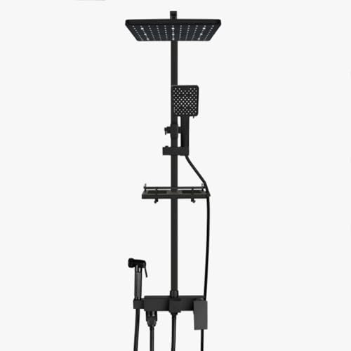 BiaoTeng Colonne Douchette Douche avec de Robinet Salle de Bain, Multifonction Iaiton, Pommeau de Douche de 3 Jets, Colonne de Douche Fixation Murale Réglable Noir