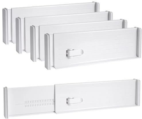 COITROZR 4er-Set Schubladentrenner Verstellbar (27-47cm) Kunststoff Schubladen Trenner, Drawer Dividers Schubladenteiler Schubladeneinsatz für Küche Büro Kleiderschränke Schubladen,Weiß