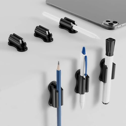TABKSOLA 6 Stück stifthalter selbstklebend, Silikon Pen Holder Clip Selbstklebend Stifthalter für Schreibtisch Kühlschrank Whiteboard Board Löschen Bulletin Board(Schwarz)