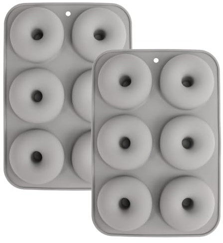 YXHZVON 2 Piezas Moldes de Silicona para Donuts, 6 Cavidades Rosquillas Antiadherentes Bandeja, Molde para Donas de Calidad Alimentaria, para Pasteles, Galletas, Bagels, Muffins (Gris)