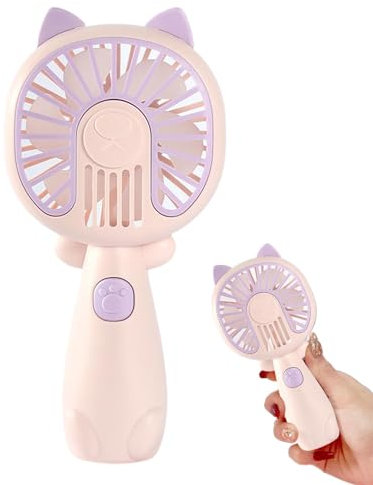 Small Hand Fan, Cute Cat USB Rechargeable Personal Fan, Cute Cat Personal Fan, Hand Held Fan, Cartoon USB Rechargeable Pocket Personal Fan