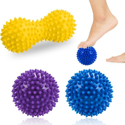 Massagebälle Faszienball 3er Set, Igelball Massage, Triggerpunkt Gymnastikball, für Reflexzonen, Anti-Stress, Plantarfasziitis Entspannung Schmerzlinderung, für Füße, Beine, Hände und Rücken