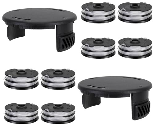 8 Fadenspule Rasentrimmer für Parkside + 2 Spulenabdeckungspule Ersatzspulen Rasentrimmerspulen Trimmerspule Motorsense ersatzteile Akku, Ø 1.65mm, 8.3m, PRTA 20-Li A1/B2/C3;PRT 550 A1/A3;PRT 300 A1