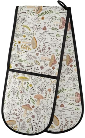 Double Oven Gloves Heat Resistant Mushroom Flower Double Oven Mitts Pot Holder Heat Protection Oven Gloves for Home Kitchen Baking Cooking BBQ Microwave