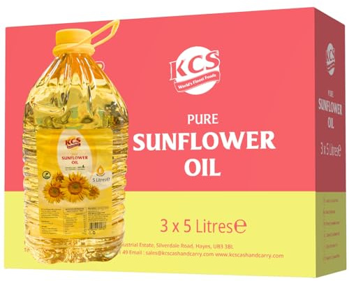 KCS Sunflower Oil, 5L (Pack of 3) | Heart-Healthy Cooking Oil | Source of Vitamin E for Cooking & Frying | Cold-Pressed, Light & Neutral Taste | High Smoke Point