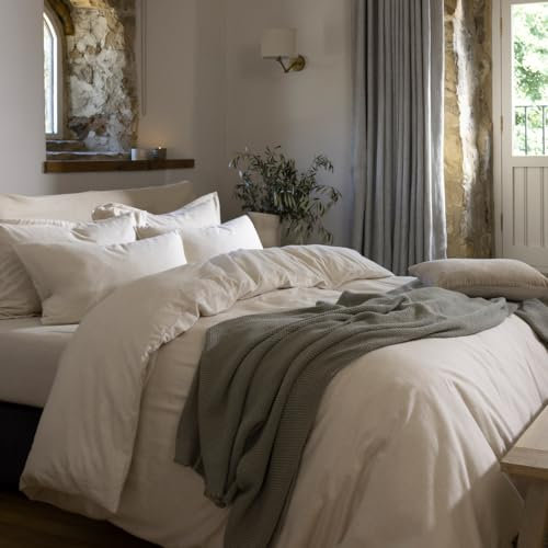Christy Flannel Marl Double Duvet Set | 100% Brushed Cotton | Tranquil Muted Palette Quilt Cover Set | Timeless Bedding | Cosy Relaxed Bed Linen | Oat Beige