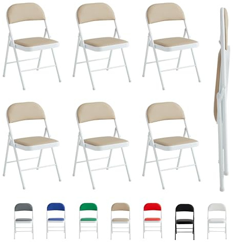 McC Direct Juego de 6 sillas plegables de piel sintética, marco de metal y asiento acolchado, fácil de plegar y almacenar para hogar, oficina, comedor y recepción (beige)