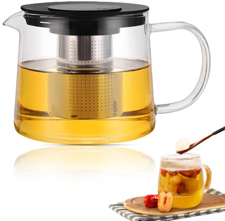 Théière en verre avec infuseur, 1500 ml, théière en verre avec couvercle, théière à thé, théière en verre, pour induction et autres types de plaques de cuisson