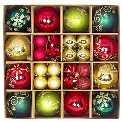 44 Stück Christbaumkugeln Bruchsichere Weihnachtskugeln Set Aus Kunststoff, Weihnachtsbaumschmuck Dekoration, Rot Weiß Grün Gold Baumkugeln Weihnachten Zum Hängen, Weihnachtsdeko Innen Aussen