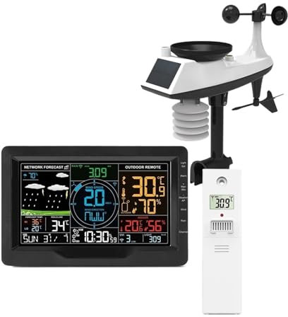 XAoSCd Estación Meteorológica Inalámbrica Profesional 8 En 1, Pluviómetro con Sensor Exterior, Pronóstico del Tiempo, Estación Meteorológica Y Humedad,