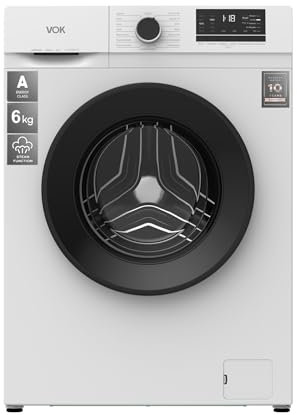 VOK - Lavadora de Carga Frontal - Modelo EVW-6BAWL21 - Capacidad 6 Kg - 1200 RPM - Motor Inverter - Función Vapor - Eficiencia Energética A - Control Electrónico con Pantalla LED - Blanco