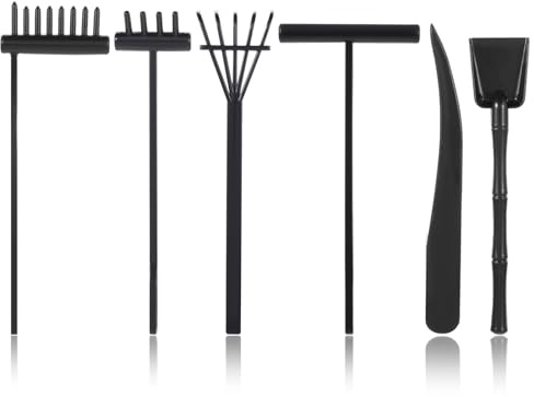 JJUNW Kit de 6 piezas de mini jardín zen, herramientas de rastrillo de jardín Zen, kit de fundición de arena, accesorios de meditación para el hogar, oficina, escritorio, decoración de jardín