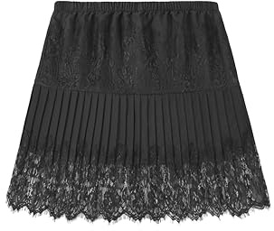 Girstunm Women's Shirt Extender Mini Adjustable Underskirt Removable Layered Sweep Shirt with Buttons Black Flower Lace Skirt XXX-Large