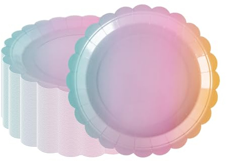 PHUNAT Pappteller in Regenbogenfarben, strapazierfähig, Partygeschirr für Geburtstag, Babyparty, Einhorn-Party-Dekoration, 50 Stück