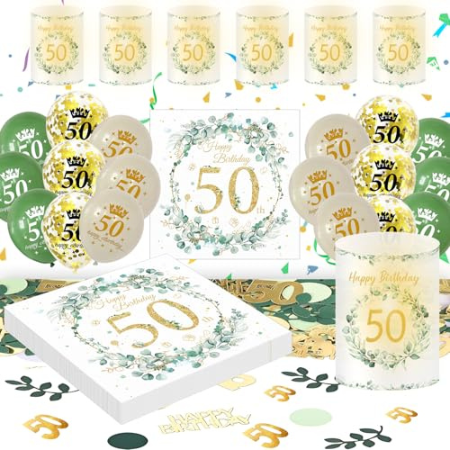 50 Geburtstag Deko Männer Frauen, Grün Gold Luftballons 50. Geburtstag Set | Geburtstagsdeko 50 Jahre, Grün Gold Party Deko, Happy 50th Birthday, Latexballons, Laternen, Servietten und Konfetti