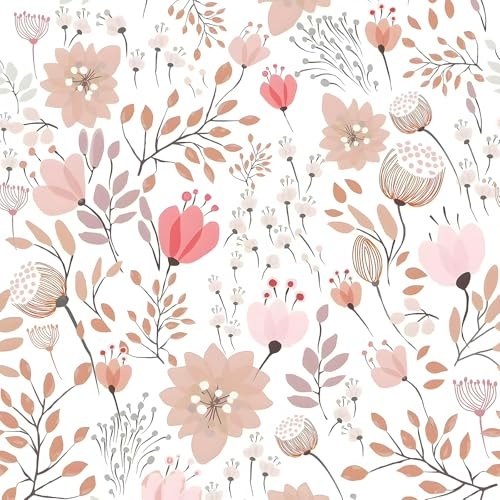 VEELIKE Papier Peint Fleuri Rose Fleurs Lotus Papier Peint Adhesif Mural Decoratif Chambre Salle de Bain 44,5 cm × 300 cm Papiers Peints Feuillage Roses Rouleau Adhesif pour Meuble Salon Couloir