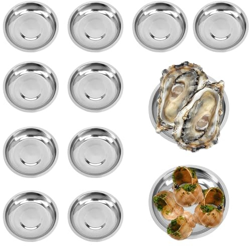 YJFY 10 Stück Edelstahl Teller Meeresfrüchte Teller Soßenschüsseln Camping Metall Haltbarkeit Zum Portionieren von Schnecken, Austern, Sojasauce usw. (12 cm)