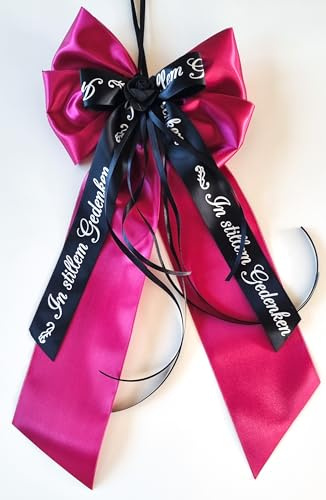 CaPiSo Handarbeit 20x40cm Große Satin-Doppelschleife ohne Basteln Schleife Trauer Beerdigung Trauerschleife Grabschleife Kranzschleife Schrift In stillem Gedenken (Gedenken Bordeaux)
