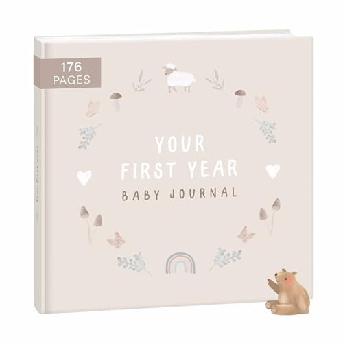 mintkind First Year Baby Journal – 176 Page Memory Book to Document Baby Milestones – Beige Hardcover – Gender Neutral Photo Album – Thoughtful Gift for Birth or Baby Shower