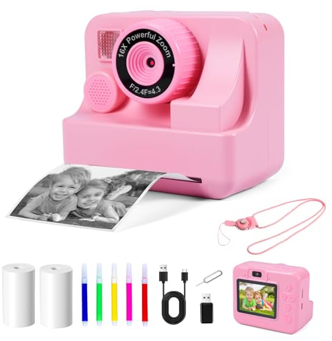 Carehabi Sofortbildkamera Kinder 1080P Kinderkamera Sofortbildkamera mit 32GB Karte & Druckpapier Digitalkamera Kinder Geschenke für Jungen & Mädchen 3-12 Jahren