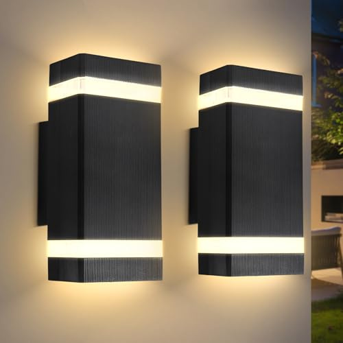 CANMEIJIA LED Wall Lights, 2 Pack Outdoor Wall Lights Waterproof Outside Lights Porch Light Front Door Lamp Modern Aluminum Black 3000K Included 4 * 6W GU10 for Garden Hallway Bathroom etc