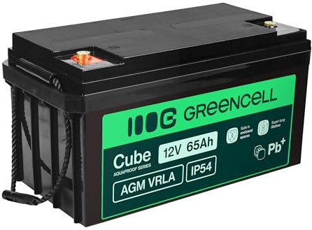 Green Cell AGM 12 V 65 Ah med IP54 batteri fleece batteri VRLA blybatteri ersättningsbatteri batteribatteri försörjningsbatteri cykelsäkert underhållsfritt elbåt trolling-motor båt (12 V 65 Ah)