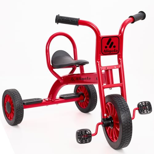 Aligela Tricycle For Kids Age 3 To 5,Preschool 3 Wheel Trikes For 3-5 Year Olds, Sturdy Carbon Metal Frame, Non-Slip Rubber Wheels, Heavy Duty Nursery Schools Outdoor Bicycle, Red