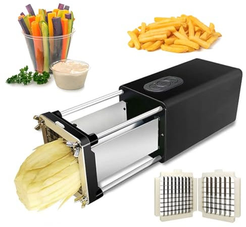 Elektrische Pommes-Frites-Schneidemaschine, elektrischer Kartoffelchip-Schneider, Kartoffelchipsschneider aus Edelstahl mit 2 Klingen (1,27 cm und 9,35 cm), gewerblich und for den Haushalt, for Kartof