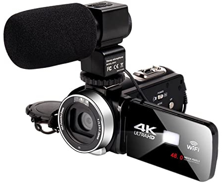 NGBFF Digital Camera, Cámara de Video 4K con micrófono 4 8MP Vlogging for grabación de Video WiFi Nightshot CAM Lapso de Tiempo Fotografía Táctil Camcorder(16GB SD Card,CAM Mic)