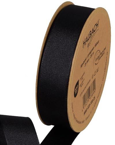 Halbach sidenband premium ripsband | bredd: 25 mm längd: 25 m | hållbart presentband av återvunnen polyester | Perfekt som band | färg: svart