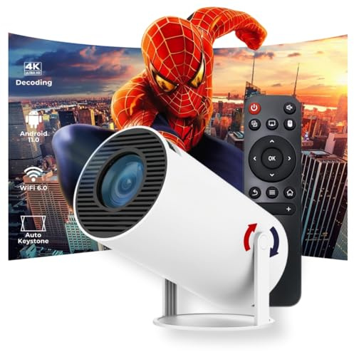 2025 OptiZen Mini Projector, 720p HD & 4K Support, Portable Projector with WiFi 6 & Bluetooth 5 Auto Keystone Correction, Works with Android, USB, HDMI, TV Stick, Tablet, 12,000 Lumens, 180° Rotation
