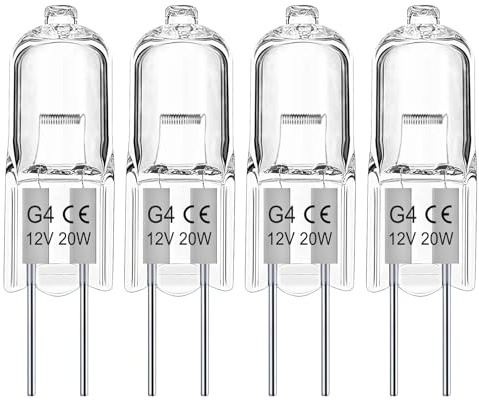 EASYIVY Lampadine Alogene G4 12V 20W Dimmerabile, Bianco Caldo 2700K Lampadina Alogena G4 per Forno, Cappa Cucina, Lampadario, Luci di Segnalazione, 4 Pezzi