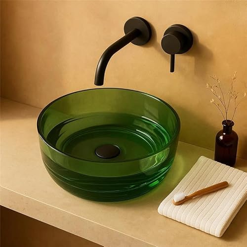 exagonshop Lavabo 40 cm ciotola da appoggio Ischia in resina verde