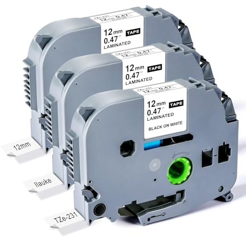 TZe-231 12mm Kompatibel mit Brother P-touch Bänder, Ilauke tz tape 12mm 0.47'' white Schriftband für Brother Beschriftungsgerät PT-H100/H105/H107B/H110/D210/D400/PT-1000 1010 1005 1280