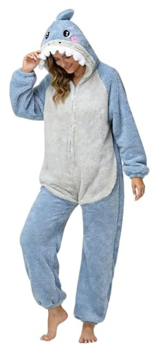 chuangminghangqi Pyjama Combinaison Animal Adulte Unisexe Costume Onesie Sleepwear Jumpsuit Vêtement Nuit Capuche Grenouillère Chaud Douce Party Fête Soirée(Requin,XL)