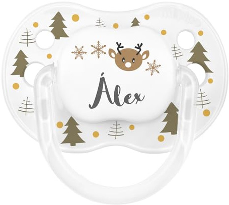 Mi Pipo - Chupete Personalizado Navidad Classic - Árboles Dorados | Chupete Bebe, 3 Tipos de Tetina para Elegir | Personalizado con Nombre, Suave, Cómodo | Seguro, Libre BPA, Fácil de Limpiar