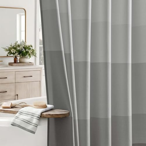 Vangao Duschvorhang 180x180 cm Grau Ombré Wasserabweisend mit 12 Haken Bunt | Duschvorhang Streifen Textil für Badewanne Badezimmer Hotel, Polyester Waschbar Shower Curtains mit Ösen Modern