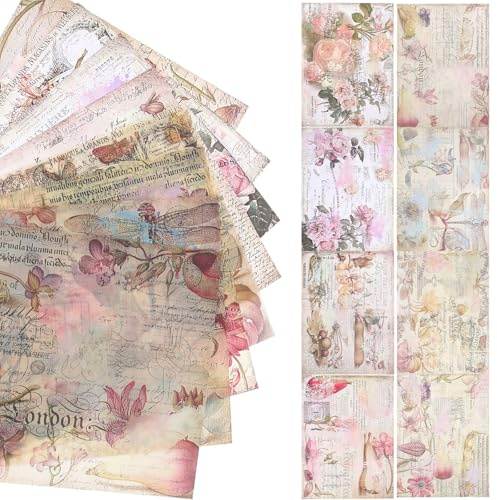Cabilock 16 Piezas Papel para Álbumes de Recortes Vintage Tamaño Grande Material Decorativo Retro en Inglés para Manualidades DIY Papel de Fondo para Diario y Scrapbook Creativo
