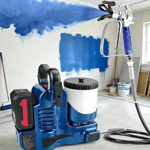 Cashwise Pulverizador de Pintura inalámbrico Airless de 500 W, Pistola pulverizadora portátil con batería de Litio, tolva de 1,2 L, presión máxima de 15 MPa y Ajuste de 6 velocidades Blue-3Battery