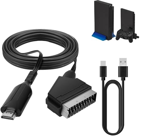 Convertitore da scart a HDMI, adattatore universale da scart a HDMI con cavo HDMI e cavo di alimentazione USB, supporta switch video audio 720p/1080p, per monitor HDTV, proiettore, DVD, VHS, STB, Sky