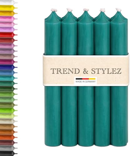 10 Bunte Spitzkerzen durchgefärbt 100x22mm | RAL Stabkerzen mit 8h+ Brenndauer | Ohne Tropfen & Rußen | Tafelkerzen für Leuchter | Made in Germany (Türkis)