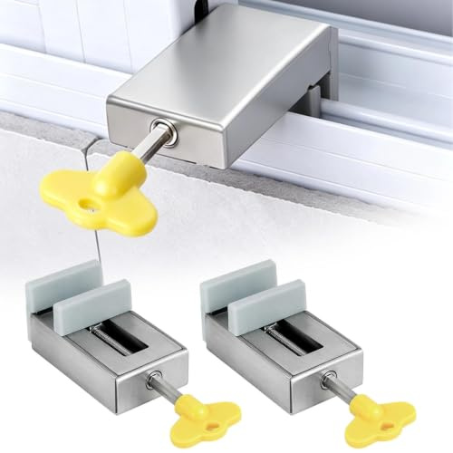 2PCS Verrou Baie Vitrée Coulissante, Bloque Baie Vitrée Glisse Avec Clés | Bloc Baie Vitrée Fenêtre Coulissante Fermeture Serrure, Convient Aux Fenêtres Et Portes Coulissantes pour Enfants