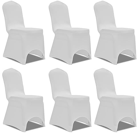 Ziaphsol 6er Set Stuhlhussen Stretchhusse weiß für Stuhl Sitzbankett, dehnbarer Polyester Stretchstoff, waschbar bis 40 C, rutschfester Sitz für Hochzeit und Bankett