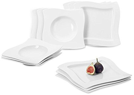 Villeroy & Boch NewWave Tafelservice für bis zu 6 Personen, 12-teilig, Premium Porzellan, Weiß
