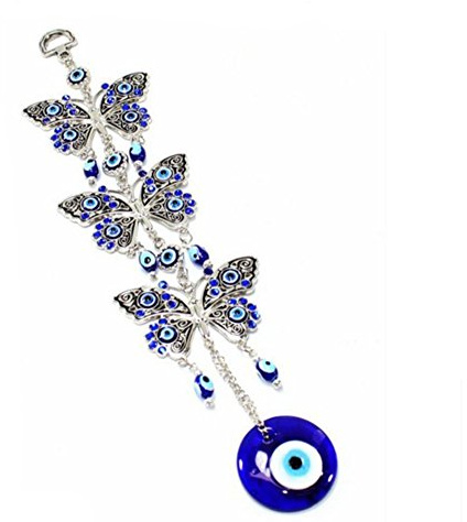 Turkish Blue Evil Eye Butterfly Wall Hanging Decoration Ornament (3 butterfly-flower)