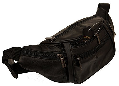 Piotrstrade Damen Herren Leder Hüfttasche Gürteltasche Bauchtasche Doggy Bag mi 4 Fächern und verstellbaren Gürtel Nappaleder Schwarz
