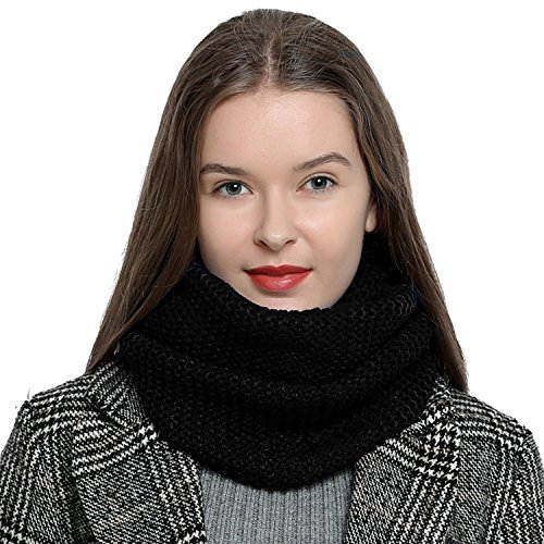 DonDon Loop Schal Damen Winter Schlauchschal Winterschal Rundschal weich und warm schwarz