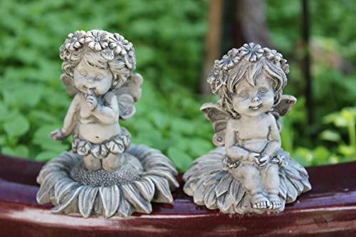 Unbekannt 2 Elfen auf Blüte, aus Resin, H 6,5 cm, Elfen/Engel, elfenpaar Lalula