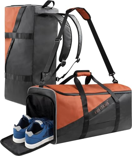 Reisetasche Sporttasche 58 90 oder 120 Liter mit Rucksack-Funktion faltbar mit separatem Nassfach Schuhfach - großer Weekender Farbe 58 Liter Orange