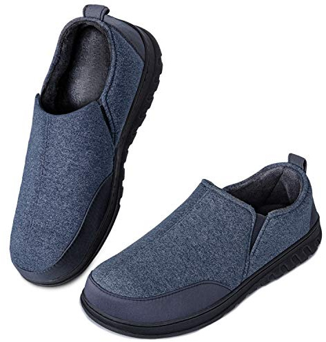 LongBay Men’s Slippers Indoor Outdoor House Shoes with Memory Foam Non-Slip | Summer Breathable Jersey, Dual Elastic Gores, Soft Insole, Non-Slip Rubber Outsole, Home Office, Garden, Camping Wear, Gift
